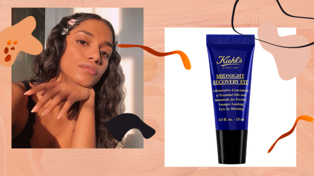 Lauren MIchelle Pires; with a photo of a small blue tube of Kiehl’s Midnight Recovery Eye Cream