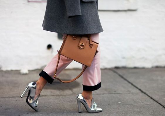 Wear silver statement shoes walking to a Morning Meeting