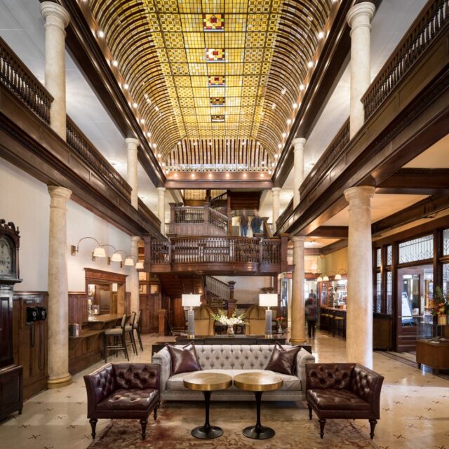 hotel boulderado lobby stained glass ceiling