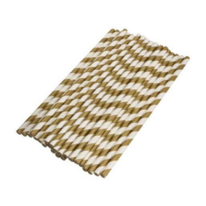 Gold Striped Paper Drinking Straws - Biodegradable