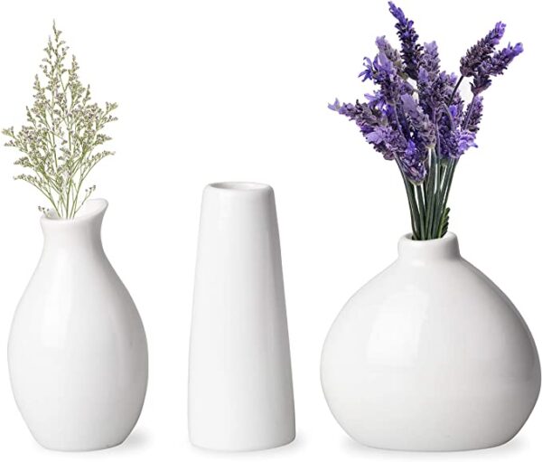 White Ceramic Bud Vases - 3pc