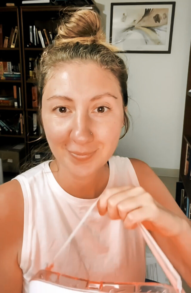Monica Dimperio Reviewing La Parfait LED Light Therapy Mask 